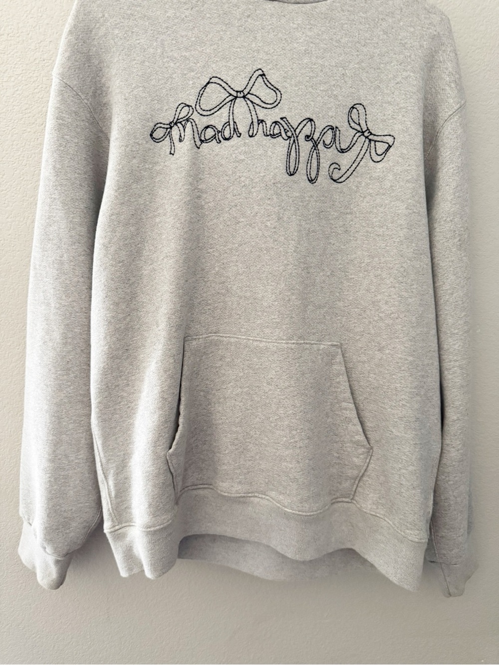 Madhappy Bow Fleece Hoodie Sweatshirt Med Grey Cotton Oversized Casual Street - Picture 4 of 8